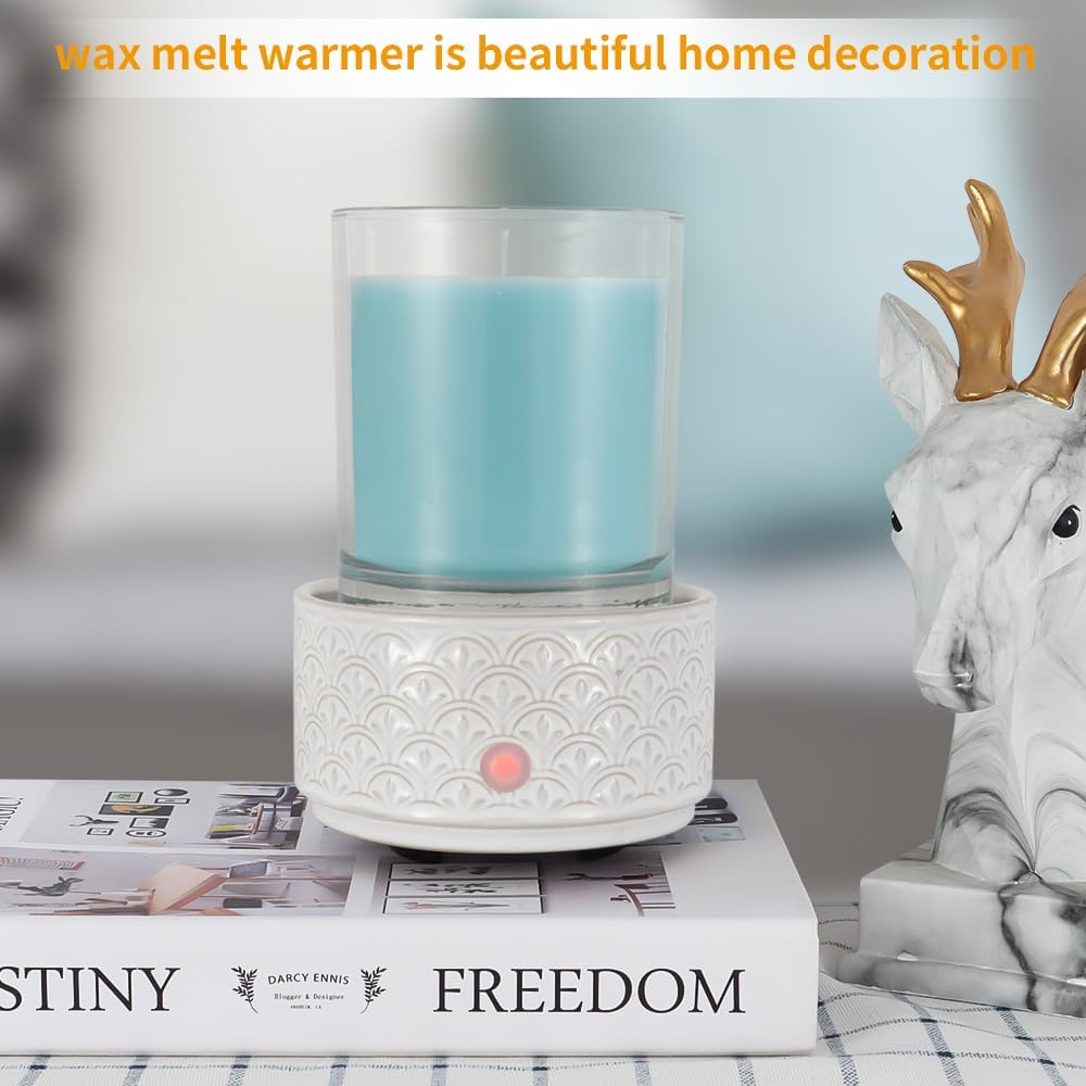 kobodon Ceramic Wax Melt Warmer - 3-in-1Electric Wax Warmer-Fragrance Candle Burner for Scented Wax Tarts and Essential Oils - Wax Melts as Gifts for Moms Grandma Women Girls（White-Gray）