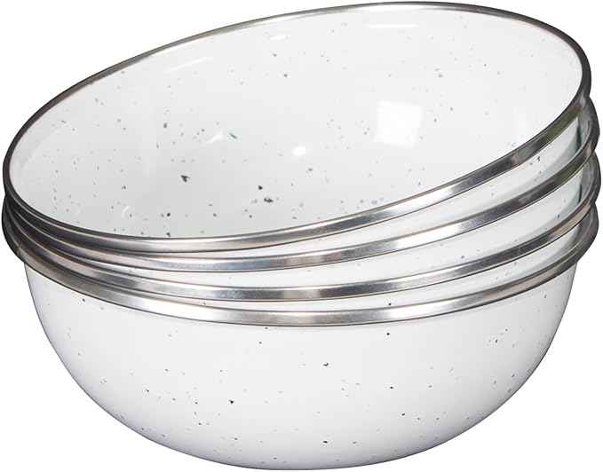 Stansport Deluxe 24-Piece Enamel Tableware Set - Enamel Plates and Bowls Lightweight and Durable Camp Dish Set for Camping and Backpacking Plates and Bowls for 4 People