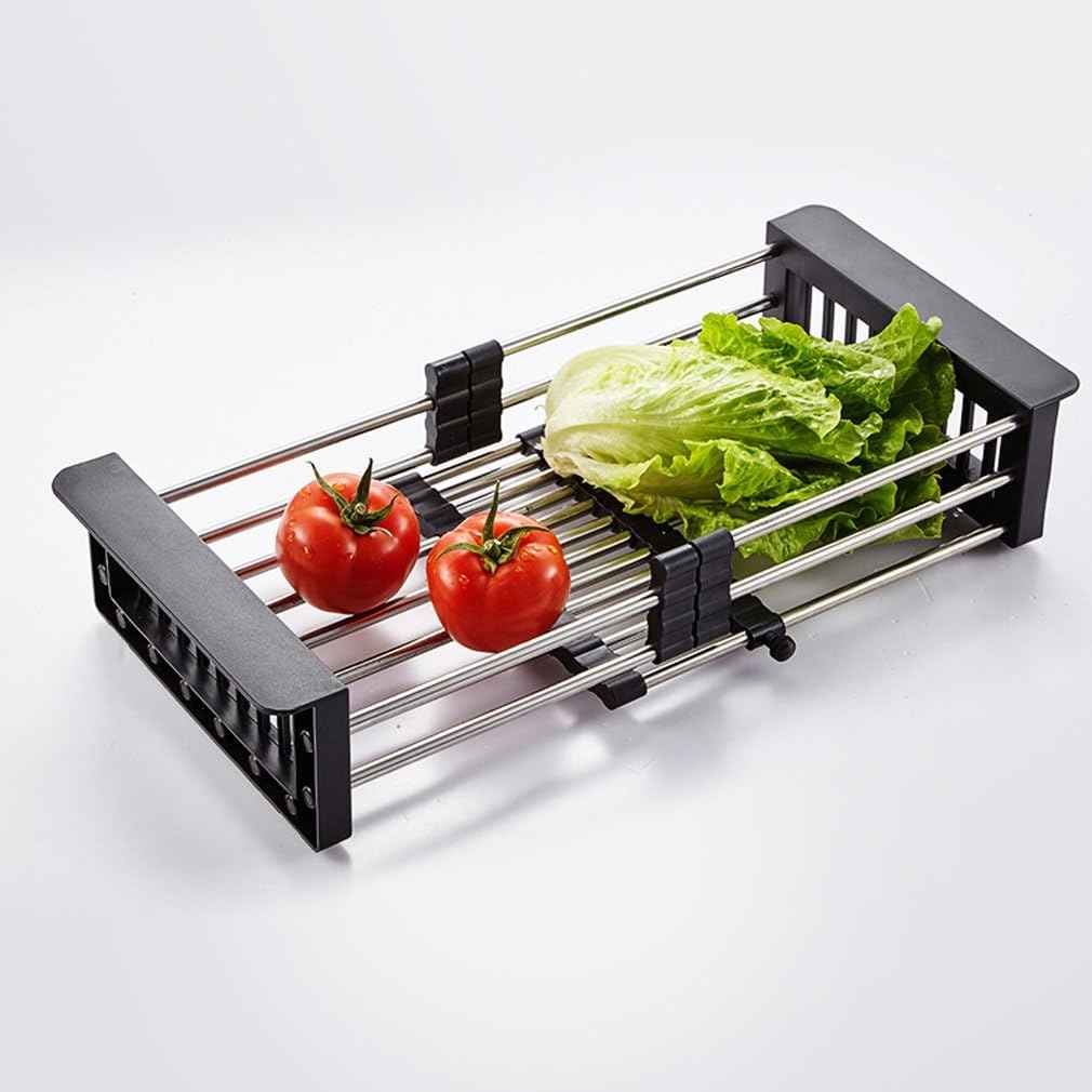 Kitchen Multi-Function Retractable Sink Dish Drying Rack, Stainless Steel Drainer for 10.7"-17" Sinks, Kitchen Countertop Organizer for Dishes, Vegetables, and Fruits (Black & Small)