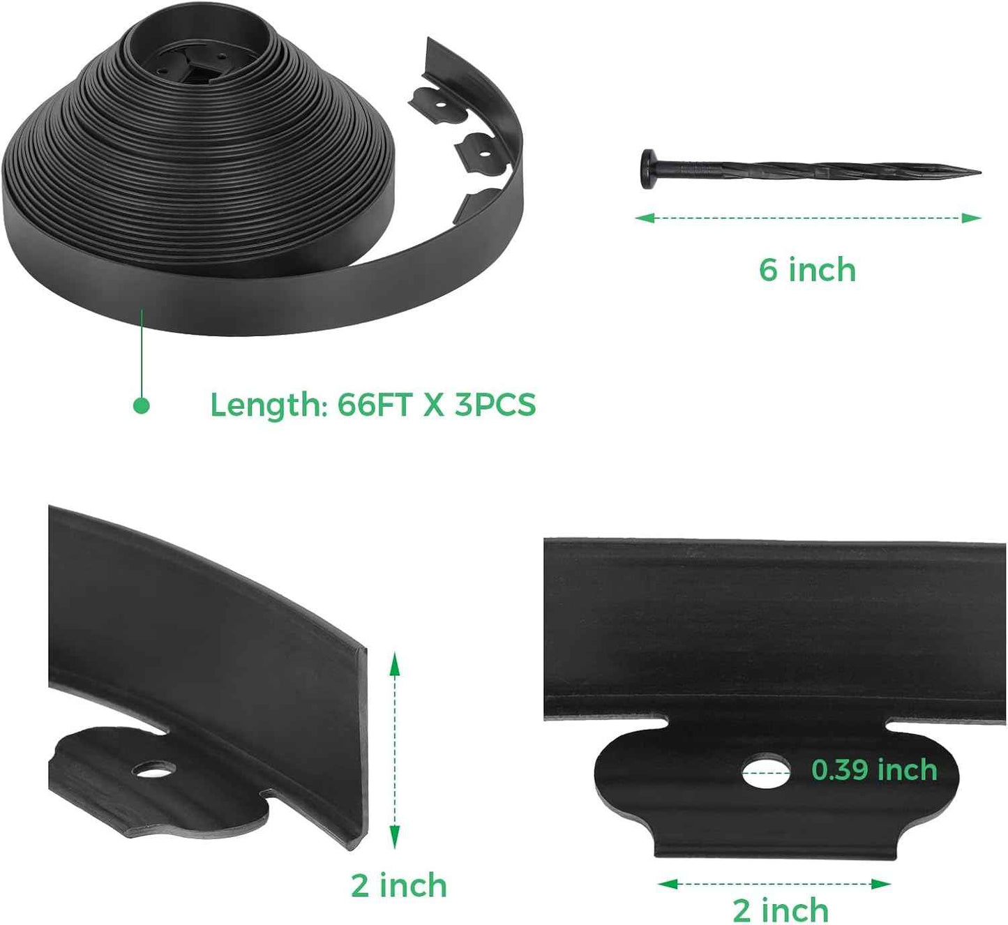 2-Inch x 200 FT Landscape Edging Border with 300 Stakes, Plastic Garden Edging Border Kit, Flexible No Dig Lawn Edging Border for Garden Flower Beds Yard Pathway Paver (Black)