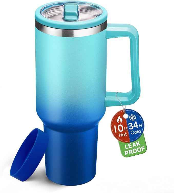 BENZZO 40 oz Insulated Water Bottle With Handle Stainless Steel Tumbler Travel Mug for Hot and Cold