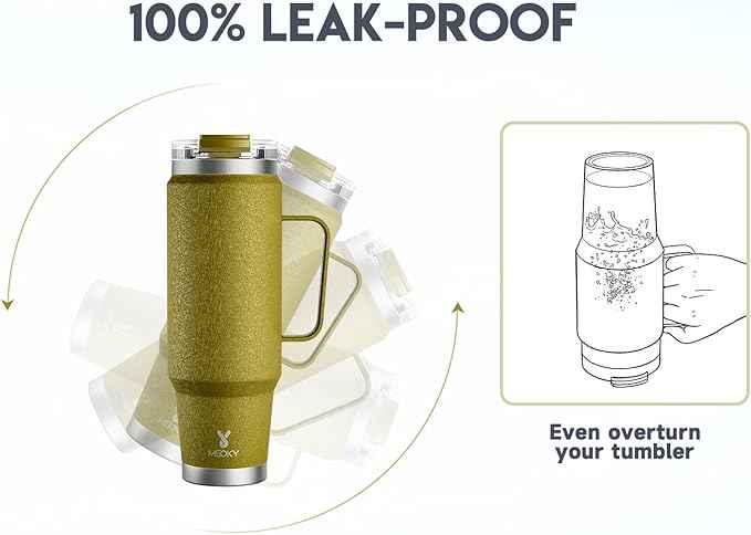 Meoky 40oz Tumbler with Handle, Stainless Steel Travel Mug with 2-in-1 Straw and Sip Lid, Vacuum Insulated Coffee Mug, 100% Leak Proof, Keeps Cold for 34 Hours or Hot for 10 Hours (Forest)