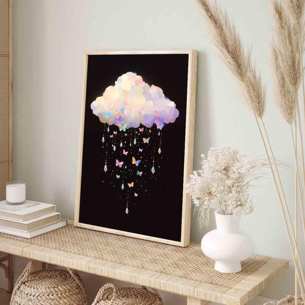 Black And White Cloud Wall Art Abstract Clouds Wall Art Rain Cloud Pictures Colorful Butterfly Picture Abstract Sky Painting Modern Abstract Prints Aesthetics Living Room Decor 16x24inch No Frame