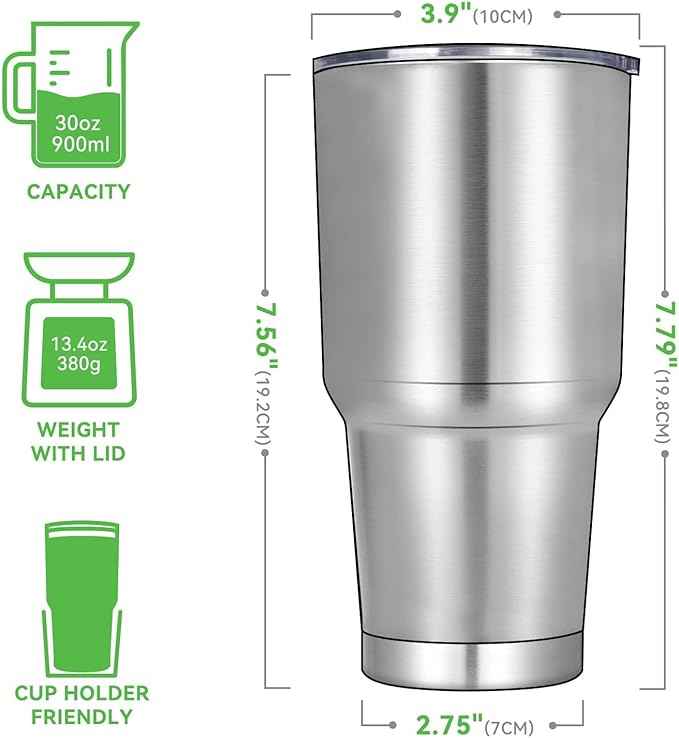 DOMICARE 30oz Tumbler Bulk with Lid and Straw, Double Wall Travel Coffee Mug, Insulated Vacuum Stainless Steel Tumblers, Powder Coated Tumbler Cup (Stainless Steel, 8)