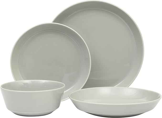 Gibson Home Summer Shades 16 Piece Plates and Bowls Dishes Service for 4 Porcelain Dinnerware Set - Grey