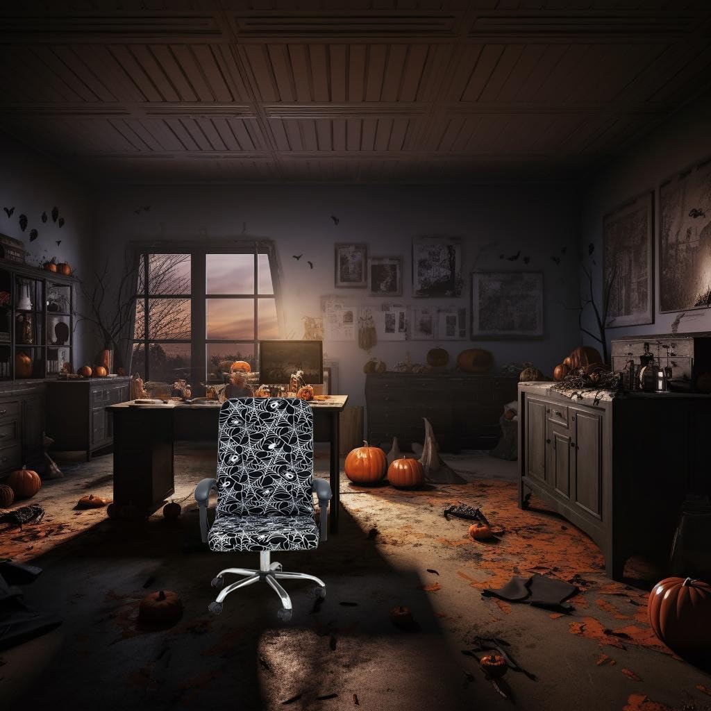 Halloween Office Chair Covers Gothic Spider Web Spooky Spider on Black Horror Theme Print Stretchable Slipcover for Modern Simplism Style High Back Boss Chair (No Chair)(Halloween02, L)…