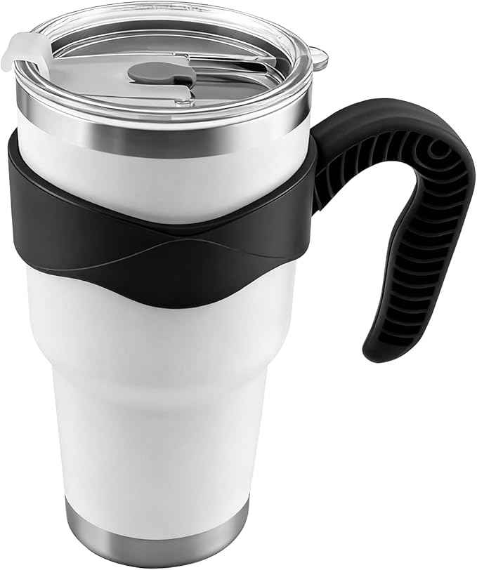GGQ 30oz Insulated Tumbler with Handle Food-Grade 304 Stainless Steel with Lid,Straw and Cleaning Brush,Double Wall Cup for Hot & Cold Beverages,Leak-Proof Sweat-Proof Travel Coffee Cup (White)