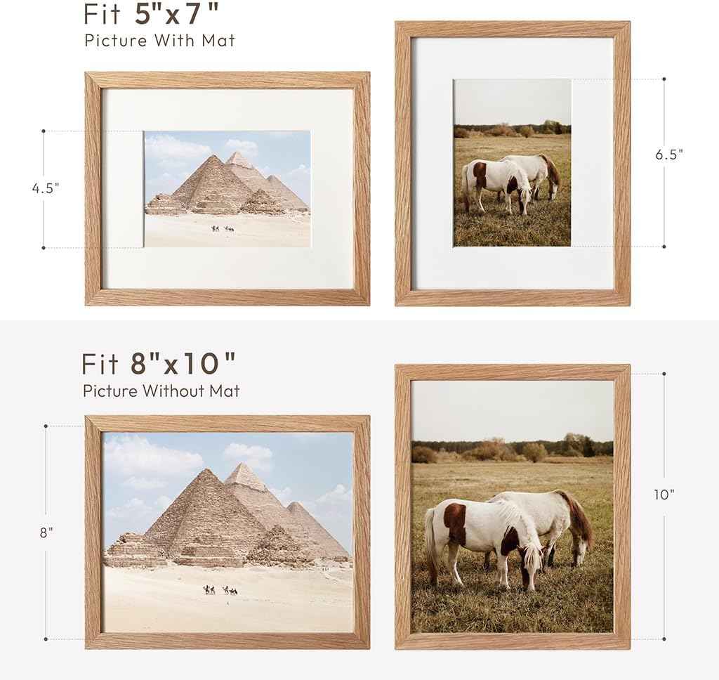 8x10 Picture Frame, Solid Oak Wood 8x10 Photo Frame with Mat to 5x7, 10x8 Picture Frames for Wall and Tabletop Display, Natural Oak 8 x 10 Frame, Set of 1