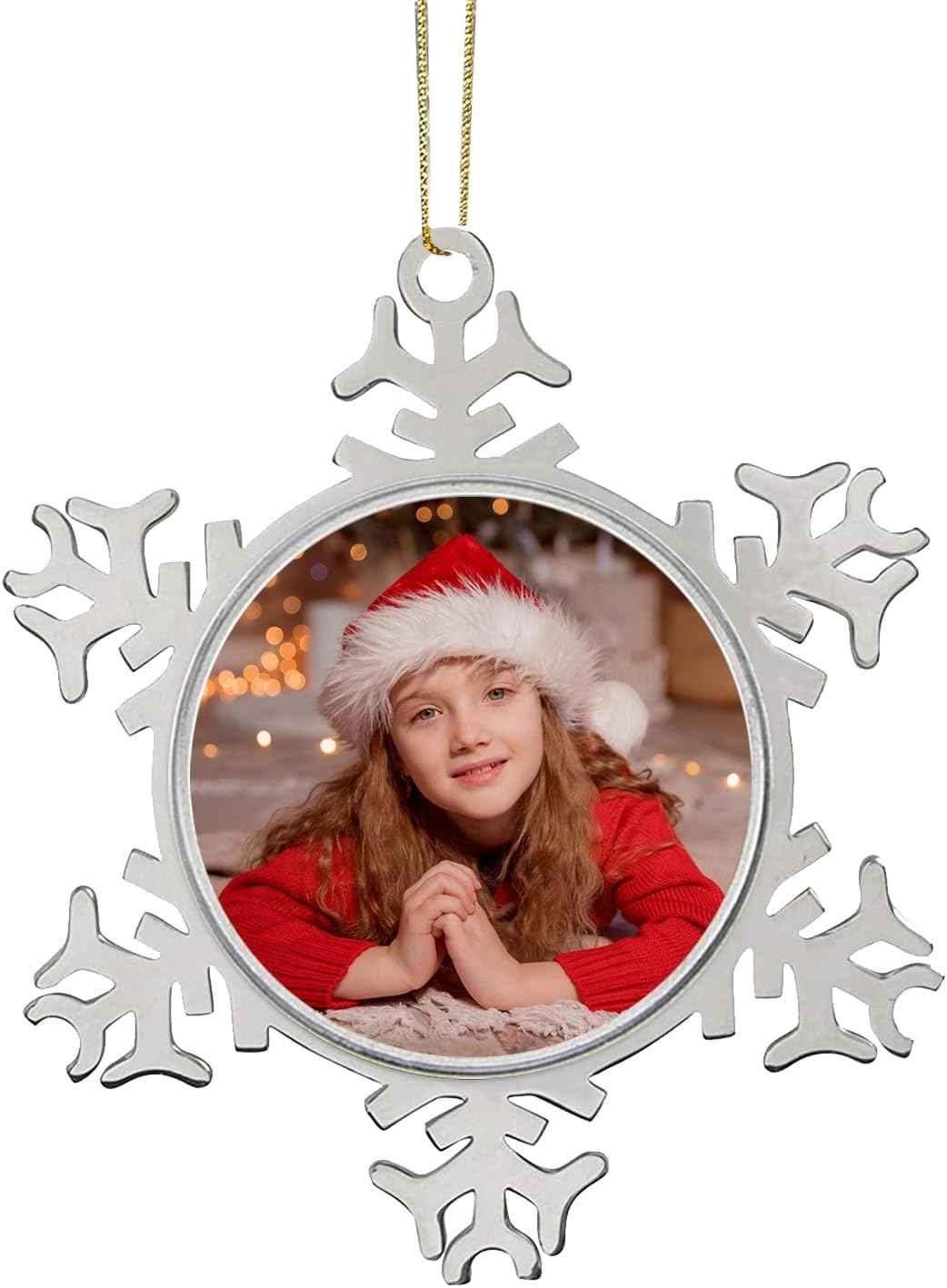 JUESMOS Christmas Photo Ornament 2025 Snowflake Photo Frame Ornament for Christmas Tree Decorations Metal Xmas Picture Frame Ornaments for Xmas Home Decorations Keepsake Gifts