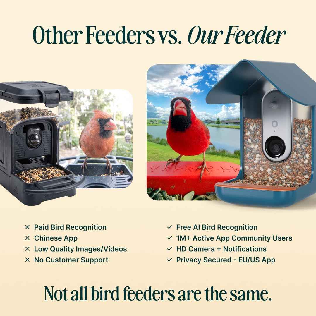 Birdbuddy PRO Smart Bird Feeder with Camera - AI Bird Species Identification, 5MP Photos, 2K HD Video Live Stream Camera, Slow-Motion Video, 2.6in Focus - Blue