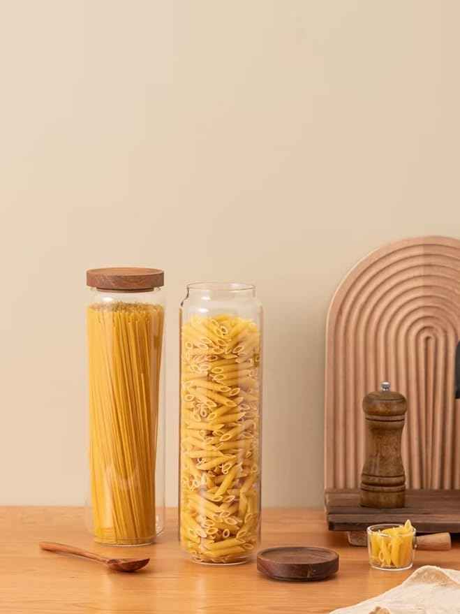 Kanwone Airtight Food Storage Containers Set of 3, 54 Ounce Glass Storage Containers with Bamboo lids, Clear Glass Canisters for Pantry, kitchen, Flour, Sugar, Tea, Coffee, Cookies, Spice and Herbs