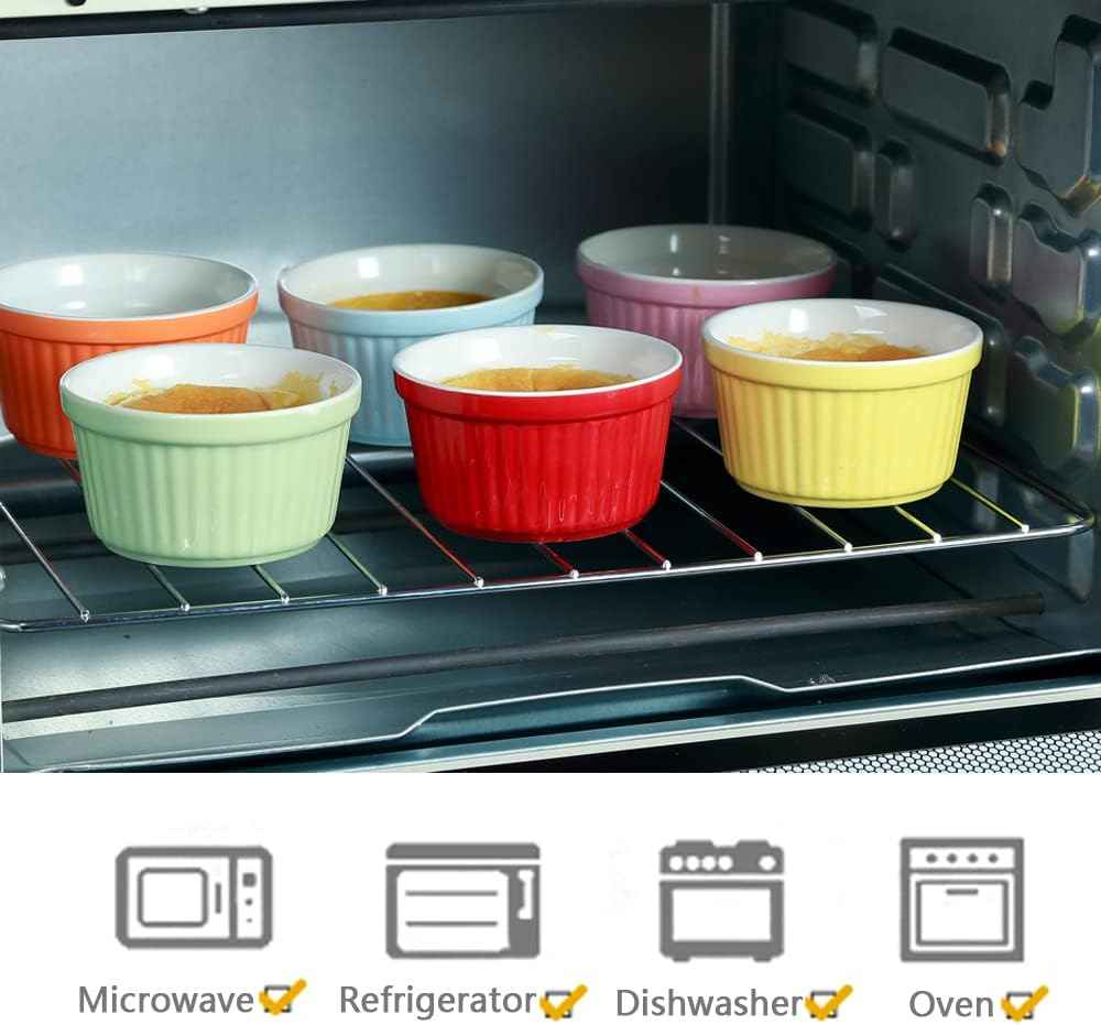Ramekins 6oz Oven Safe,Creme Brulee Ramekin and Souffle Dishes,Porcelain Baking Bowls,Dipping Sauce Dish.Pudding Cups,Set of 6,Pink