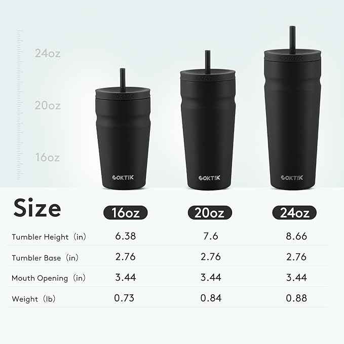COKTIK 24oz Insulated Tumbler with Lid and Straw Iced Coffee Cup Reusable Stainless Steel Travel Mug Water Bottle Cupholder Friendly for Women Men Her Him (Black)