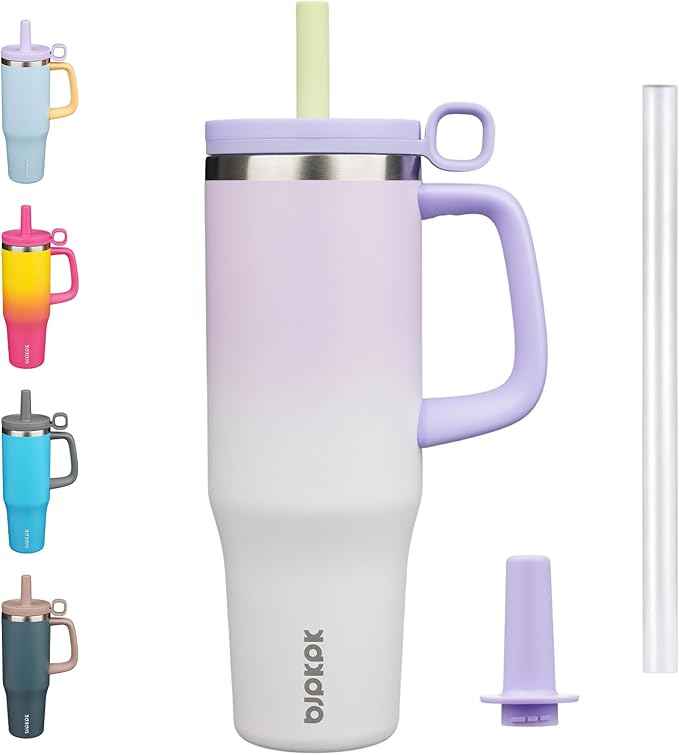 BJPKPK Insualted Tumblers with Handle and Straw 40oz Stianless Steel Travel Coffee Mug Thermal Cups with Lid,Purple Pearl