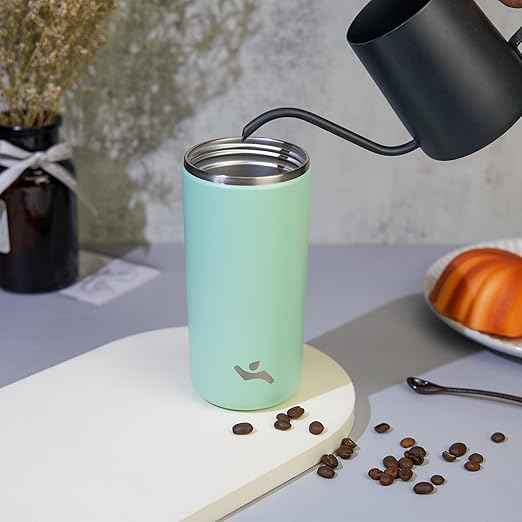 Konokyo Tumbler with Lid, 12 oz Travel Coffee Mug Double Wall Vacuum Stainless Steel Thermal Metal Cup Insulated Water Bottle,Macaron Green