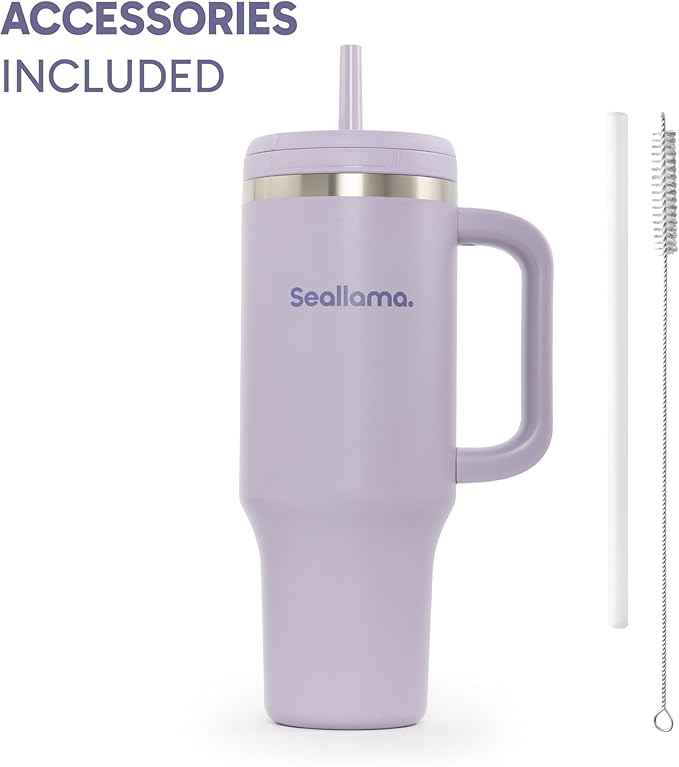 Seallama. Tumbler with Handle and Straw 40 oz | Cup Holder Compatible for Travel | Insulated Stainless Steel Cup | BPA-Free | (Mauve Meringue)