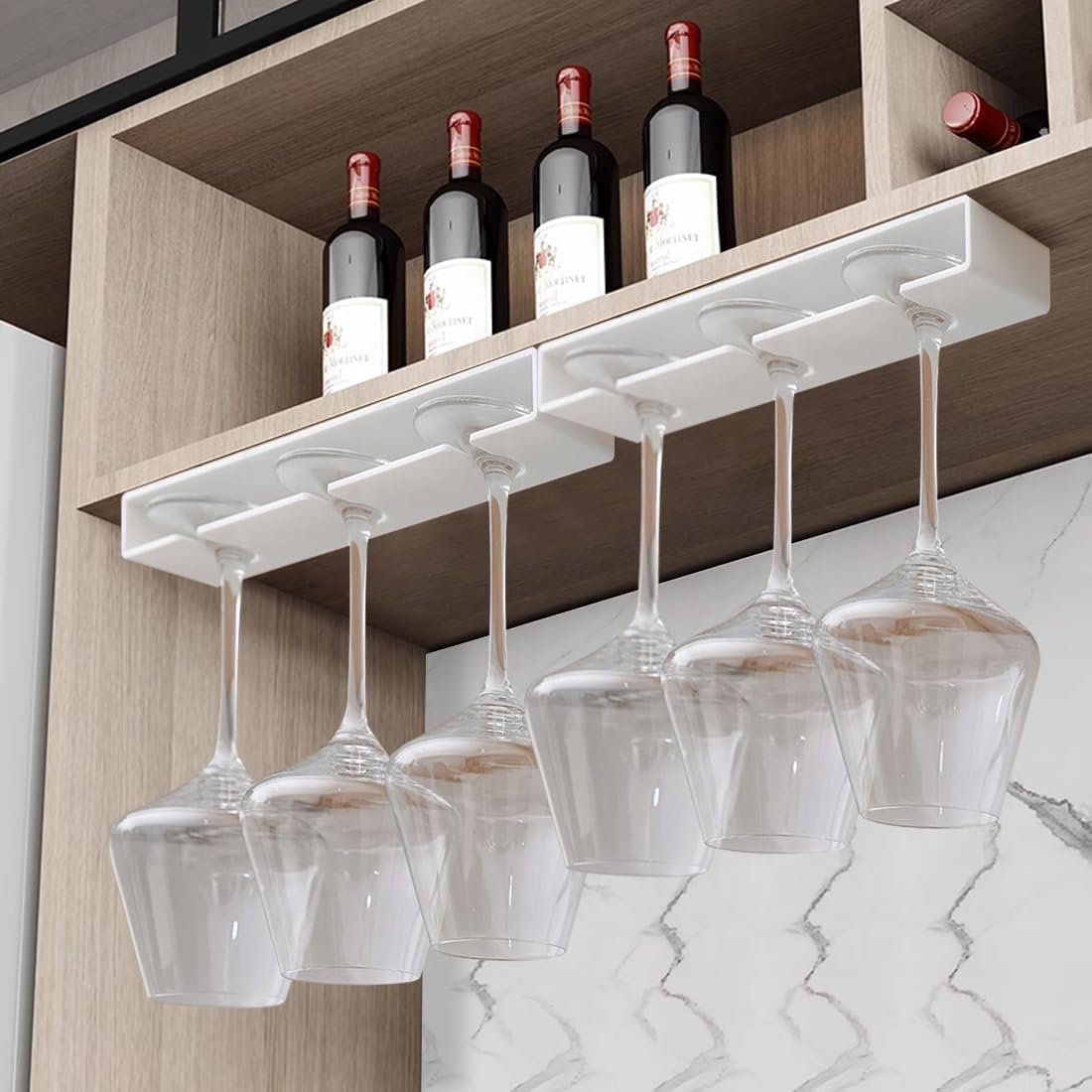 4 Pack Wine Glass Holder,Wine Glass Rack Punch-free Under Cabinet Wine Glass Holder Hanging Plastic Stemware Rack（White）