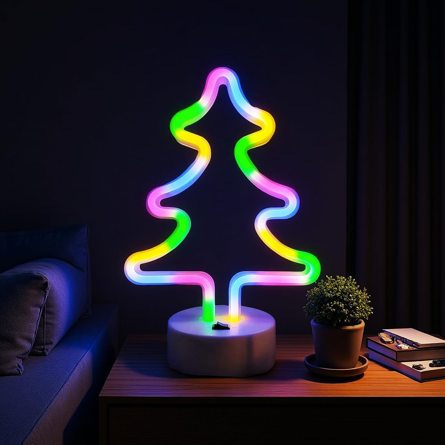 Christmas Tree Neon Light Signs for Bedroom Bedside Dorm Wall Decor,Neon Light up Christmas Decor LED Night Lights Table Ornaments Gifts for Kids Christmas Party,Battery Powered or USB Powered