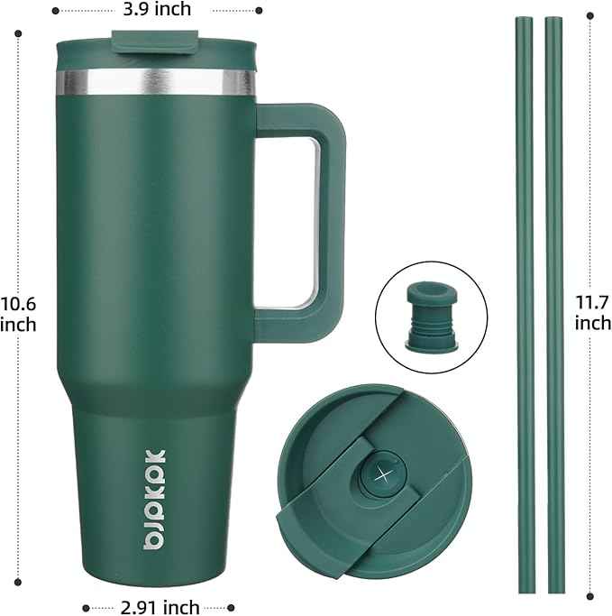 BJPKPK 40 oz Stainless Steel Tumbler With Handle Insulated Tumblers With 2 Straw Travel Coffee Mug With Lid,Army Green