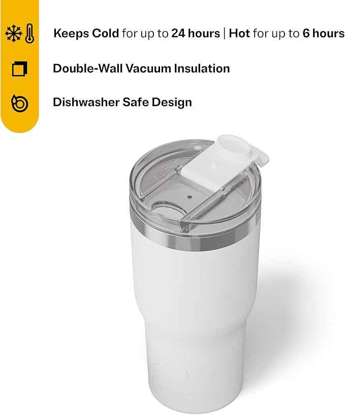 RTIC 20oz Essential Tumbler with Lid, Ceramic Lined, Insulated, Stainless Steel, Metal, Double Wall Vacuum-Insulation, Travel Cup for Iced Coffee, Tea, Hot and Cold Drink, White