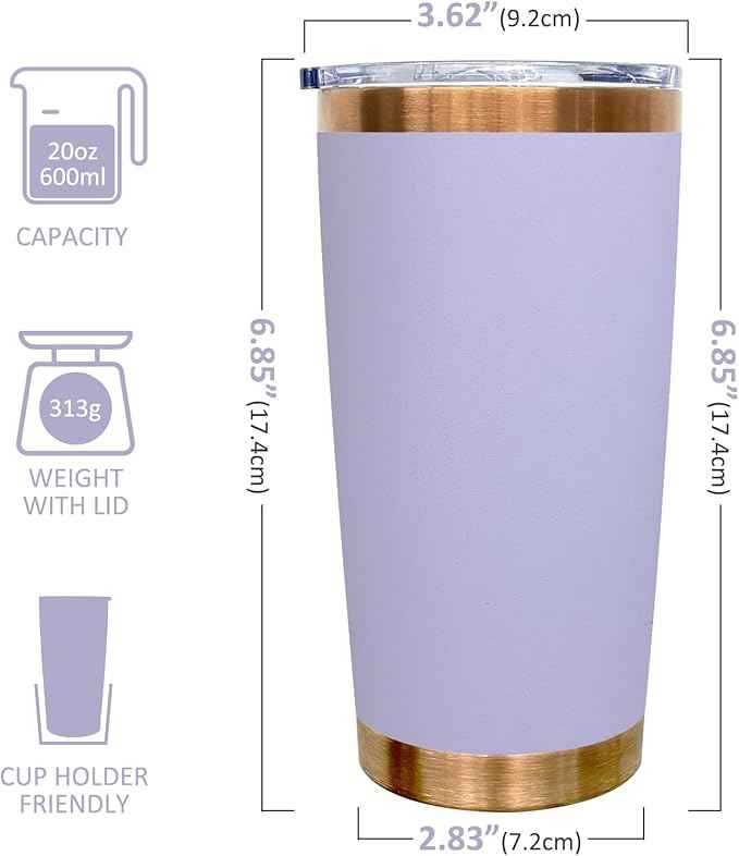 20 oz Tumblers Stainless Steel Tumbler with Lid and Straw Insulated Copper Coffee Mug for Laser Graving 31oz Powder Coated Cup(Light Purple,1 pack)