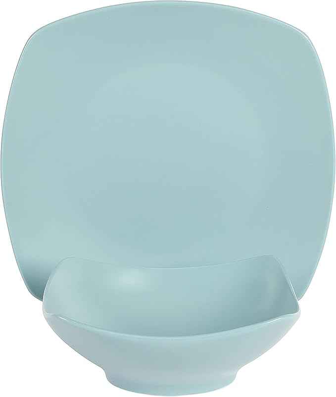 Gibson Home Zen Buffet Matte Porcelain Chip and Scratch Resistant Plates and Bowls Dinnerware Set - Blue, Service for 4 (8pcs)
