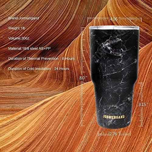 Jormungand 30 oz Tumbler Stainless Steel Vacuum Insulated Travel Mug with Leak Proof Lid Double Wall Coffee Cup Water Bottle for Cold Beverages 30oz Tumbler Marble Black