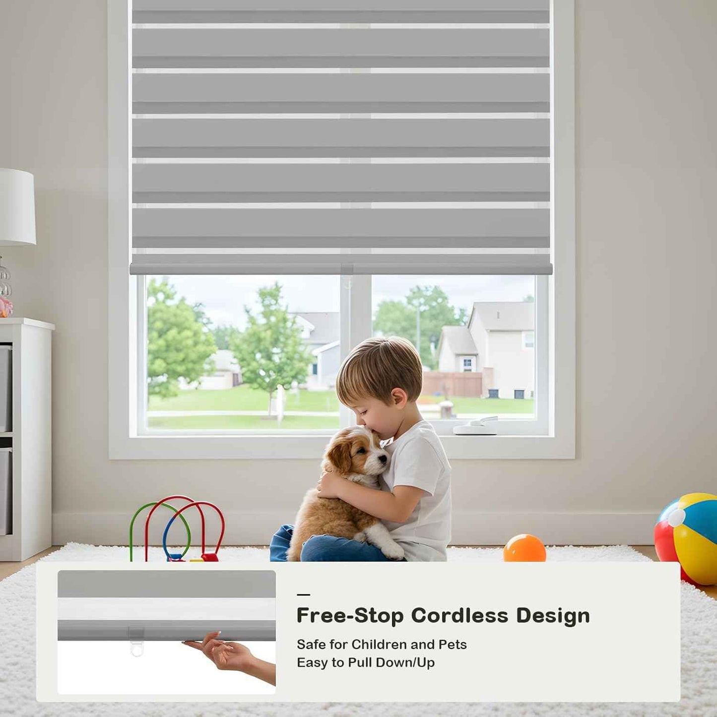 Cordless Zebra Blinds for Windows,Free-Stop Roller Zebra Shades,Light Filtering Blinds for Indoor Windows with Upgraded Cassette,Pull Down Privacy Window Shades for Home (31" W x 72" H, Grey)