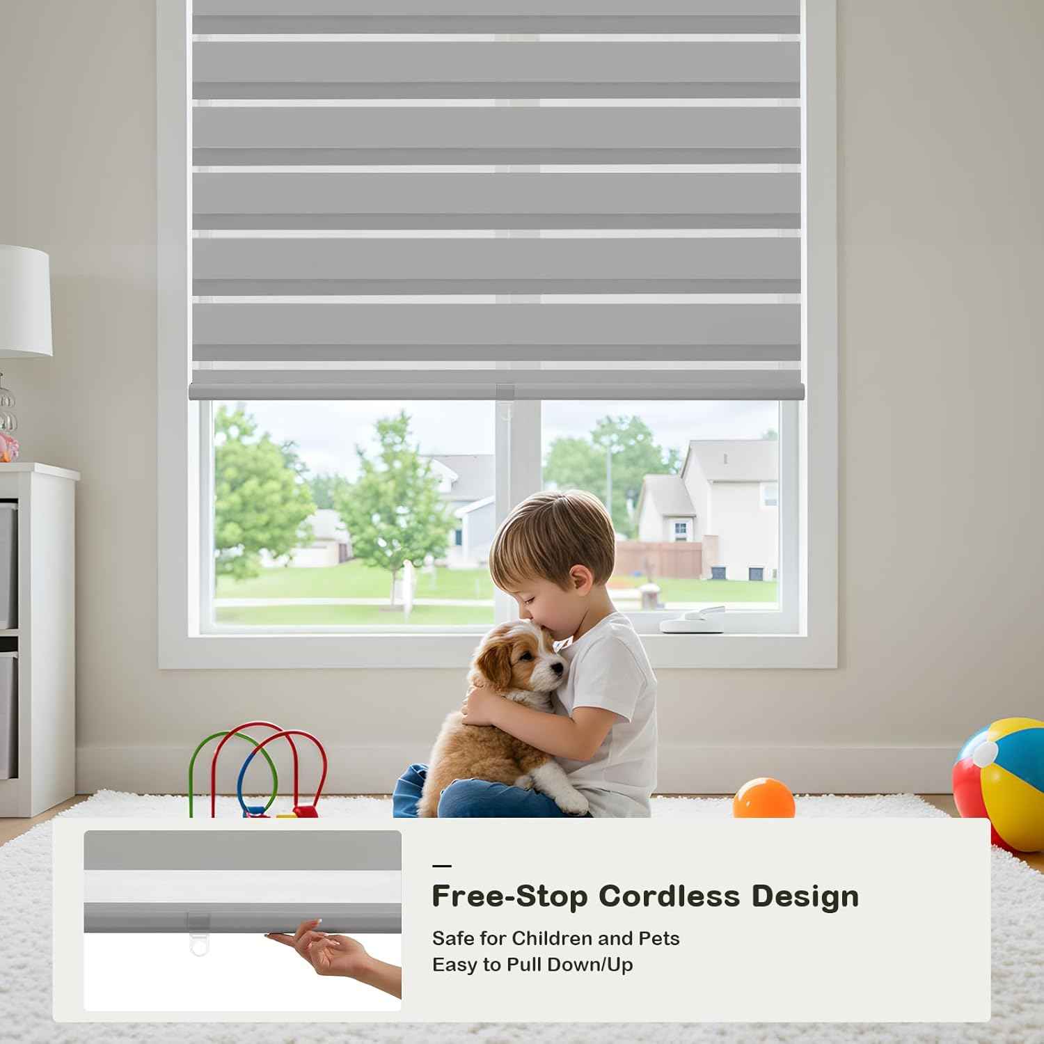 Cordless Zebra Blinds for Windows,Free-Stop Roller Zebra Shades,Light Filtering Blinds for Indoor Windows with Upgraded Cassette,Pull Down Privacy Window Shades for Home (31" W x 72" H, Grey)