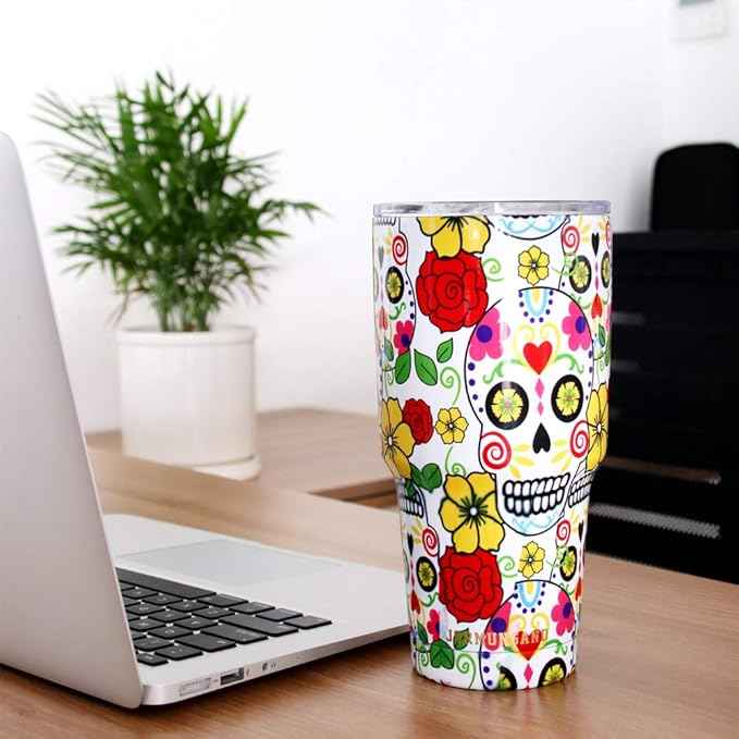 Jormungand 30 oz Tumbler Stainless Steel Vacuum Insulated Travel Mug with Leak Proof Lid Double Wall Coffee Cup Water Bottle for Cold Beverages 30oz tumbler Sugar Skull