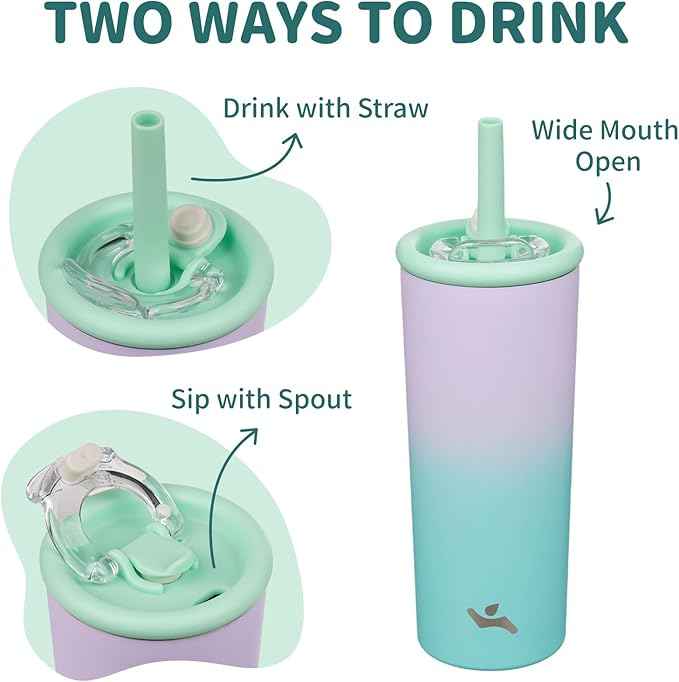 Konokyo 20oz Insulated Tumbler with Lid and Straw, Reusable Iced Coffee Cup with Lid, Travel Coffee Mug, BPA-Free, Leak-Proof and Durable, Oasis