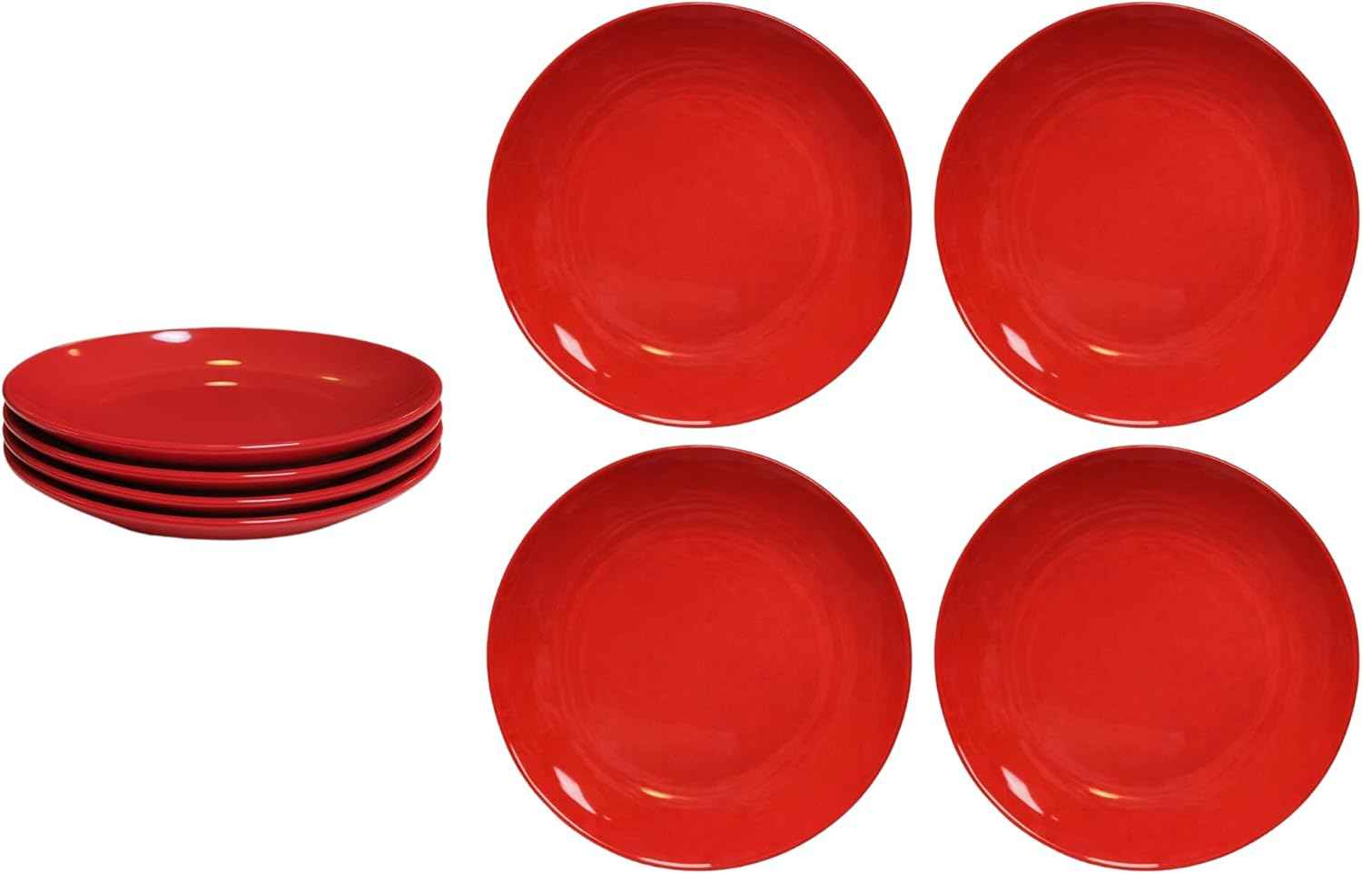 Premium Melamine Dinnerware Set, 4-Piece Plate Set - Red; BPA Free (RED, 9.8 INCHES)