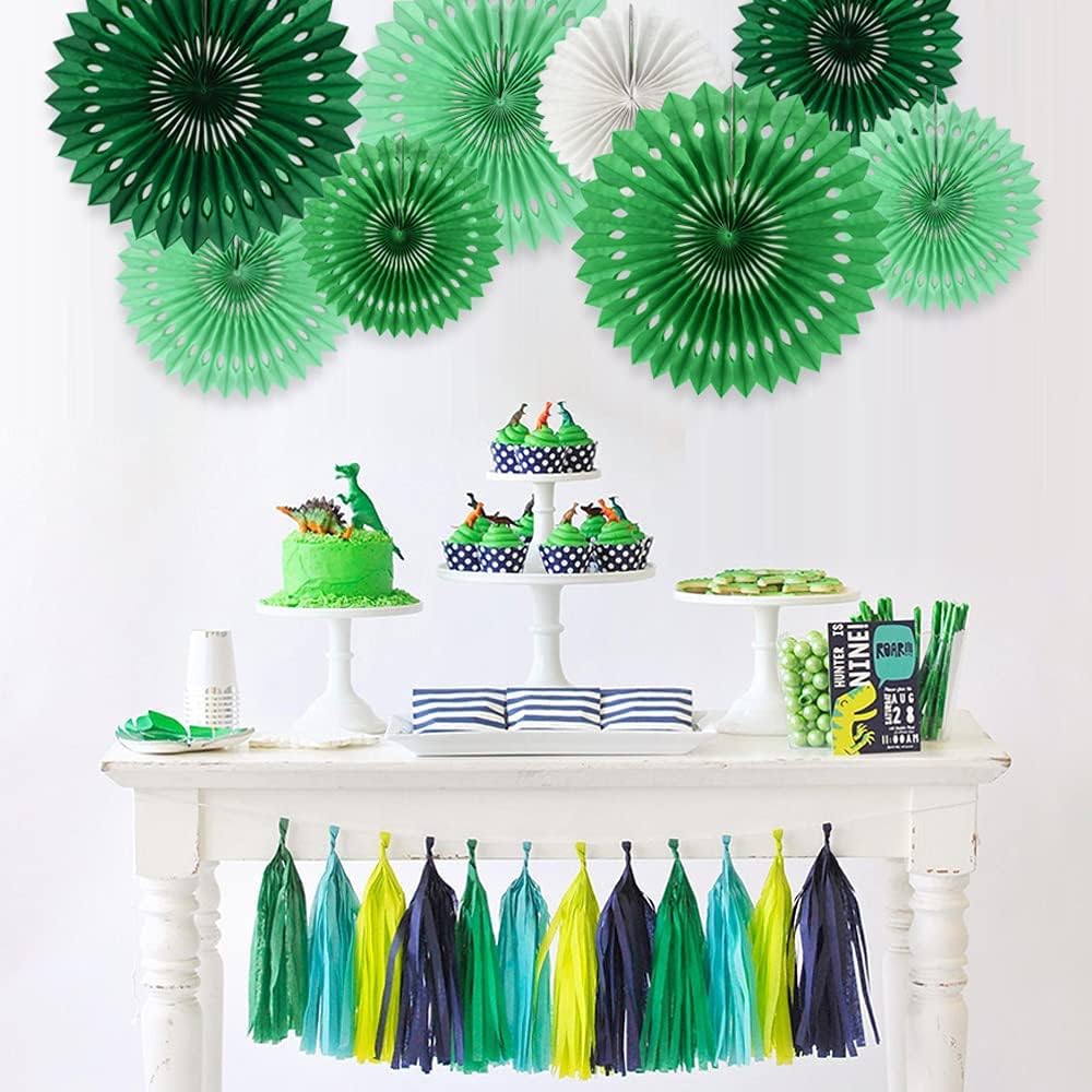 BEISHIDA Green White Party Decoration Hanging Honeycomb Round Paper Fans Kit for Theme Birthday Baby Shower Summer Forest Patrick's Irish Backdrop Party Supplies（11packs）