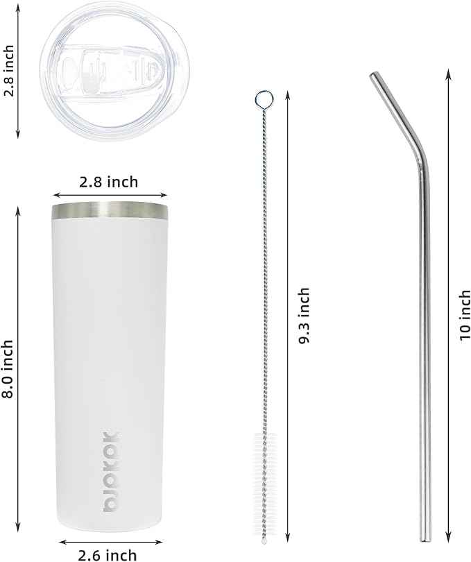 BJPKPK Skinny Tumbler with Lid 20 oz Stainless Steel Vacuum Insulated Double Wall Travel Coffee Water Tumblers Cup,White