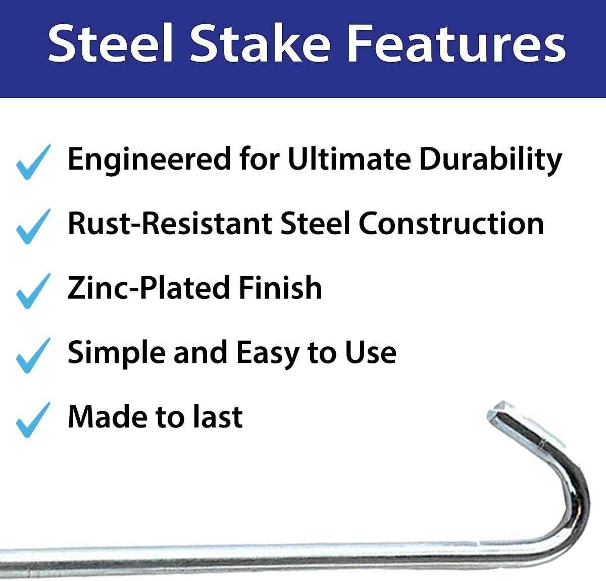 Steel Tent Stakes Heavy Duty Ground Stake, Metal Stakes to Anchor Commercial Inflatables, Outdoor Camping Canopy, Fence, Garden Tent Accessories, 5/6" Diameter x 10" Length, 25 Pack