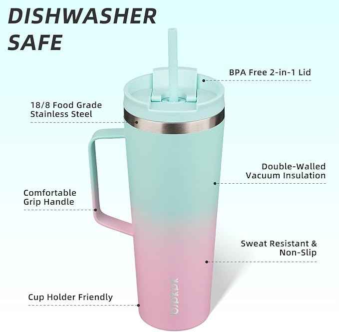 BJPKPK Insulated Tumbler with Handle, 26oz Insulated Tumblers with Lid and Straw, Stainless Steel Metal Water Bottles, Coffee Travel Mugs, Cups, Marshmallow