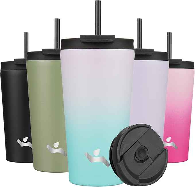 Konokyo 18 OZ Insulated Tumbler with Lid and 2 Straws Stainless Steel Water Bottle Vacuum Travel Mug Coffee Cup,Lavender Green