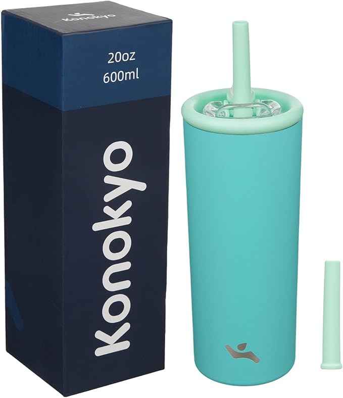 Konokyo 20oz Insulated Tumbler with Lid and Straw, Reusable Iced Coffee Cup with Lid, Travel Coffee Mug, BPA-Free, Leak-Proof and Durable, Turquoise