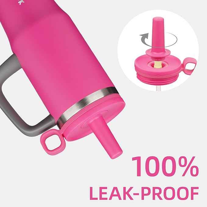 BJPKPK 32oz Stainless Steel Insulated Tumbler with Handle and Straw Travel Coffee Mug Thermal Cups with Lid,Barbie Pink