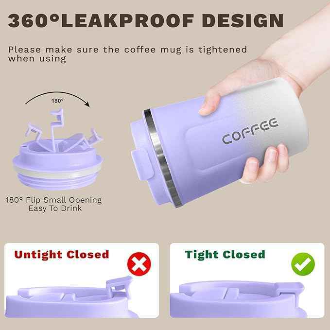 SPLMIFA Travel Coffee Mugs Leak-Proof, Reusable Coffee Cup with Lids, Stainless Steel Vacuum Insulated Coffee Tumblers, Thermal Insulation Cup for Men & Women Hot & Cold Drinks(2nd-Purple White, 17OZ)