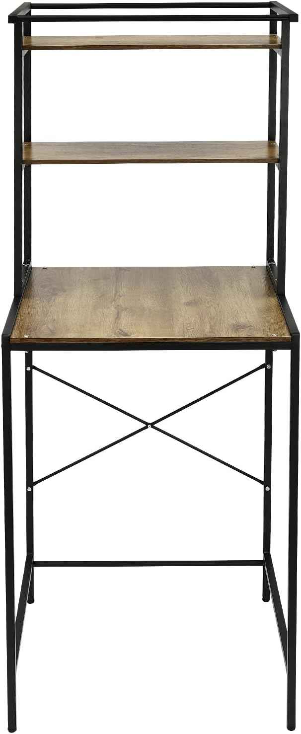 Over Washer and Dryer Storage Shelf Portable Organizer Rack Space Saver Standing Rack with Adjustable Feet for Bathroom Laundry Room (Black+Oak)