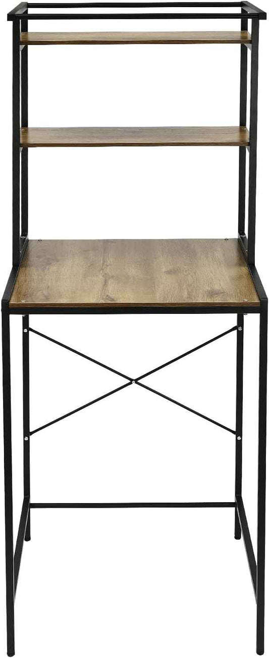 Over Washer and Dryer Storage Shelf Portable Organizer Rack Space Saver Standing Rack with Adjustable Feet for Bathroom Laundry Room (Black+Oak)