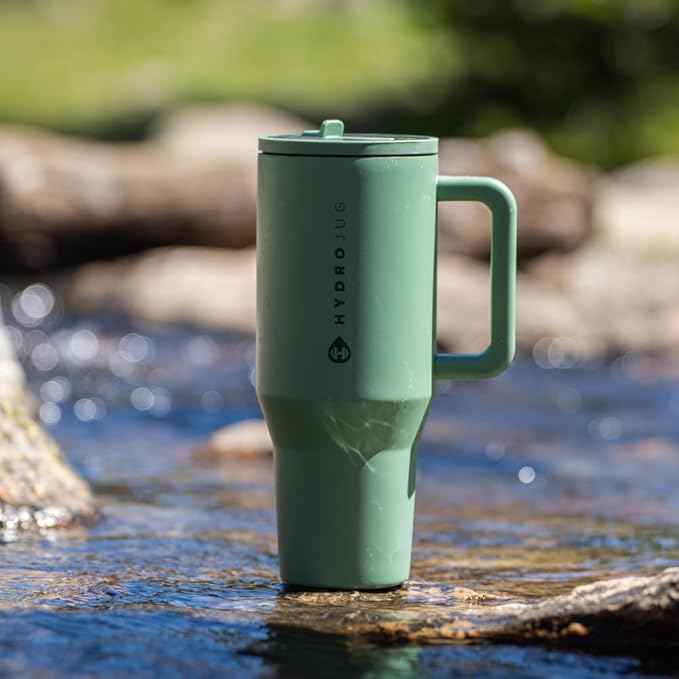 HydroJug Traveler - 40 oz Water Bottle with Handle & Flip Straw - Fits in Cup Holder, Leak Resistant Tumbler-Reusable Insulated Stainless Steel & Rubber Base - Gifts for Women & Men, Camo