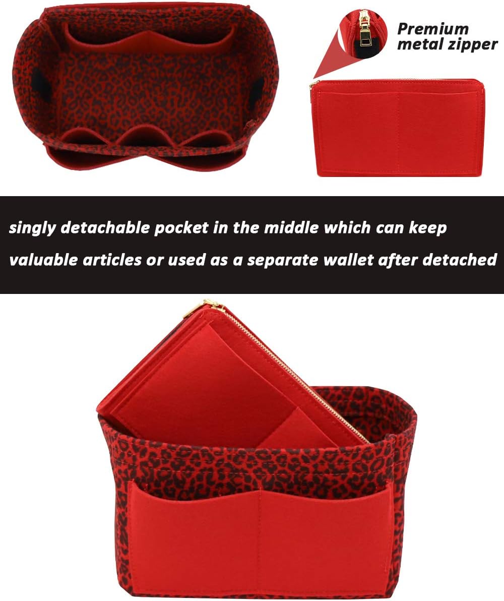 LEXSION Felt Purse Bag Organizer Insert with zipper Bag Tote Shaper Fit Speedy Neverful PM MM