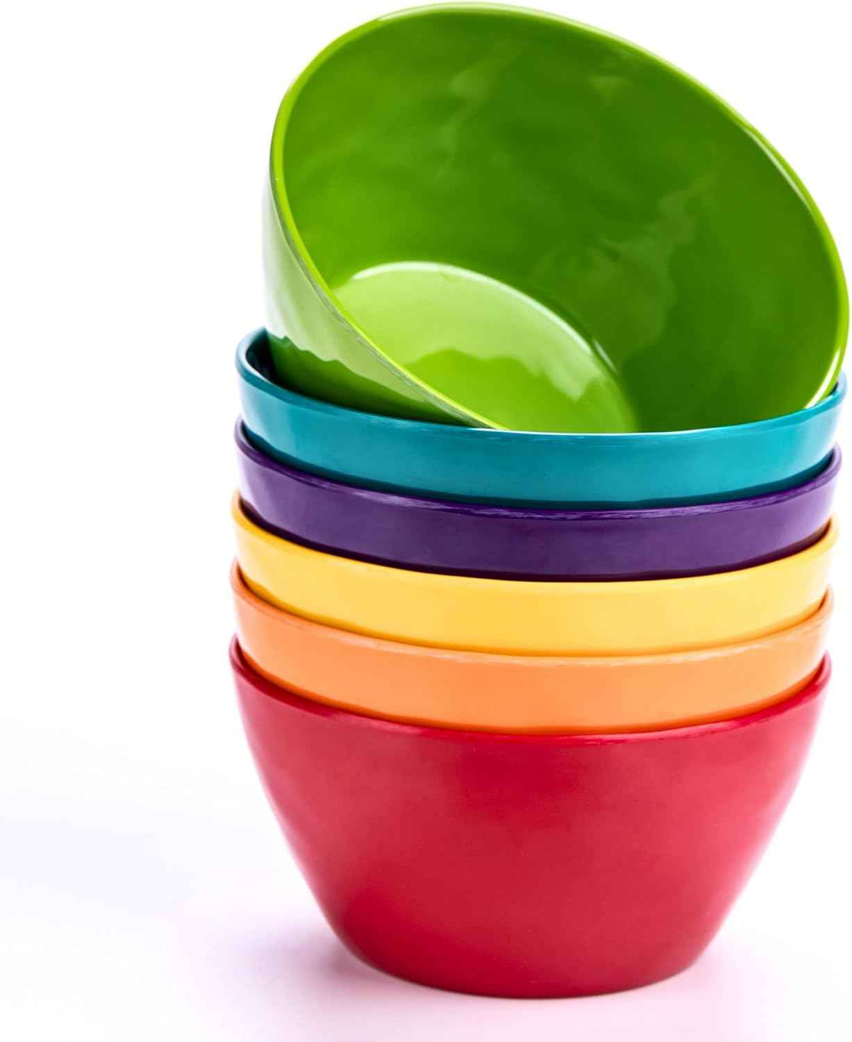 4.7-Inch Melamine Rice Bowls (Set of 6) - 12oz Unbreakable and Reusable Soup Bowls with Ceramic Feel, Stackable and Dishwasher-Safe Dinnerware (Multi-color)