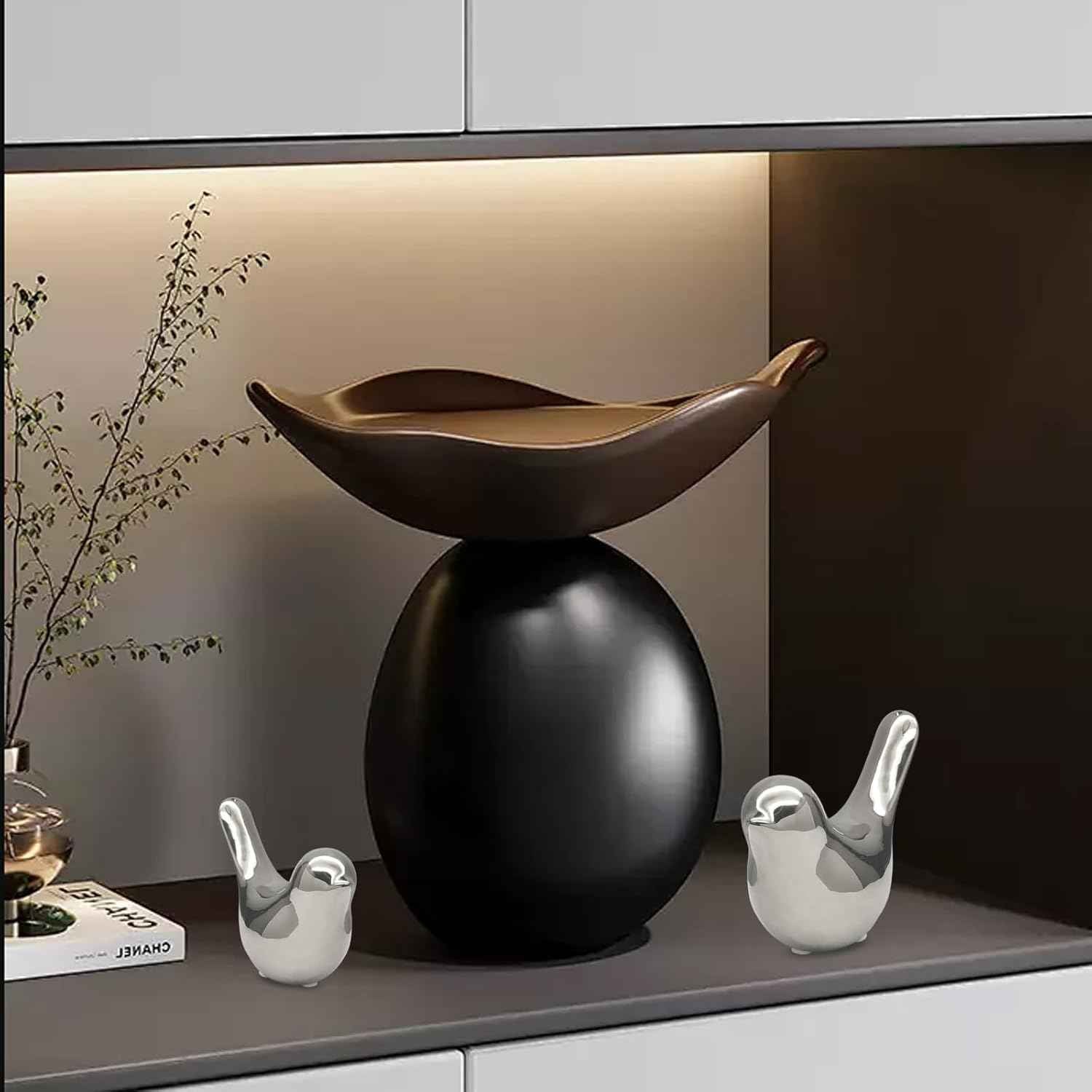 2 Pcs Modern Style Animal Statues, Decorative Silver Ornaments Birds Statues, Ceramic Decor for Office Desktop, Bookshelf, Bedroom, Living Room, Cabinets