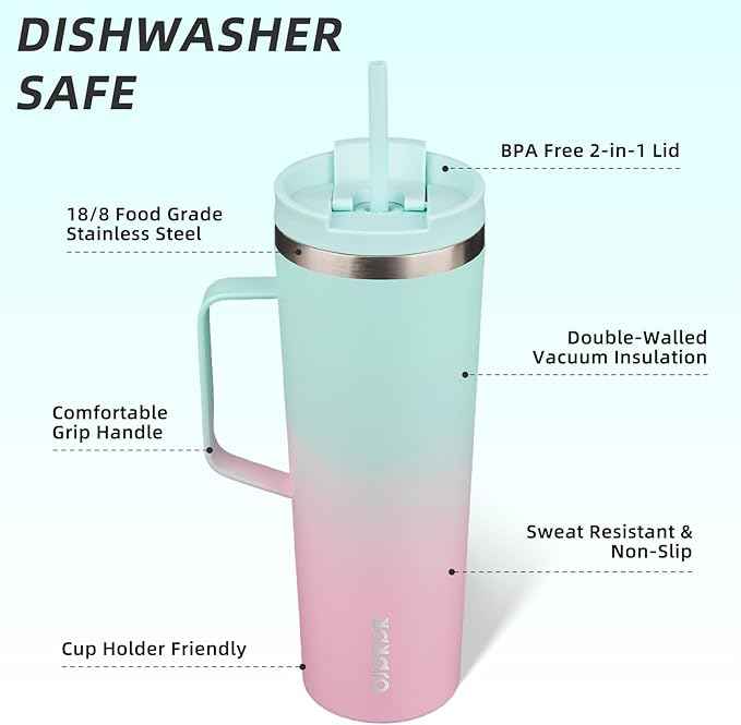 BJPKPK Insulated Tumbler with Handle, 30oz Insulated Tumblers with Lid and Straw, Stainless Steel Metal Water Bottles, Coffee Travel Mugs, Cups, Marshmallow
