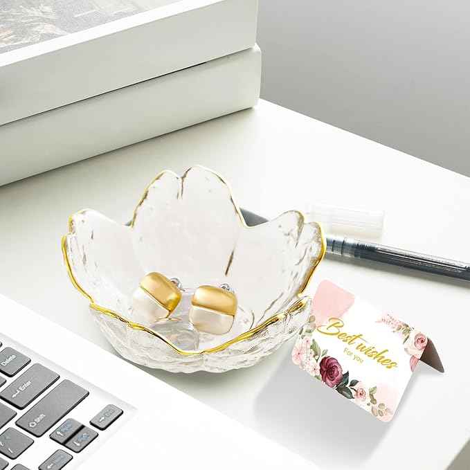 Birthday Gifts for Women Jewelry Dish Glass Ring Dish Holder Jewelry Tray Cute Vanity Organizer Room Decor Jewellery Tray Crystals Trinket Dish Nightstand Bedroom Decor Christmas Friendship Gifts