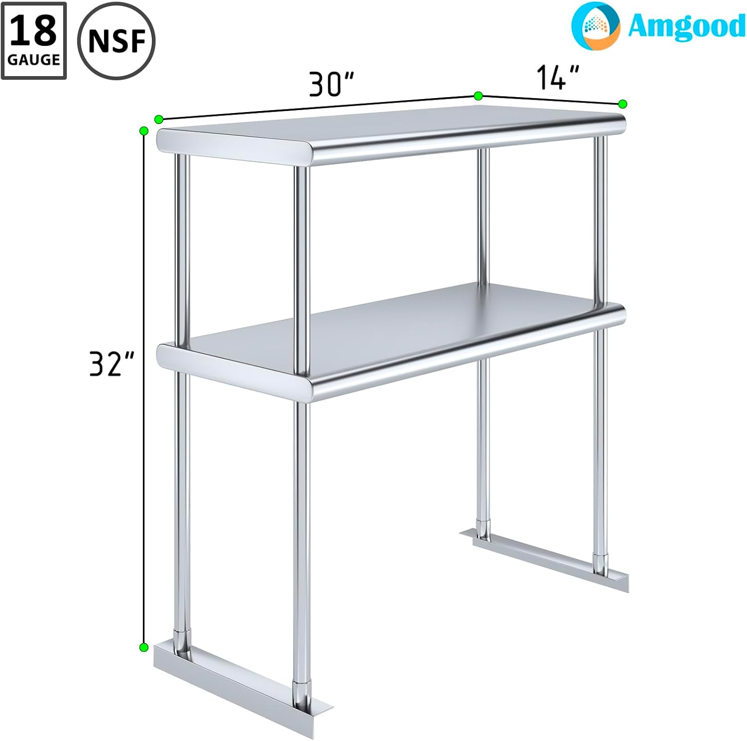 AmGood Double OverShelf Stainless Steel NSF - Many (30" Long x 14" Deep) - Lumora Casa