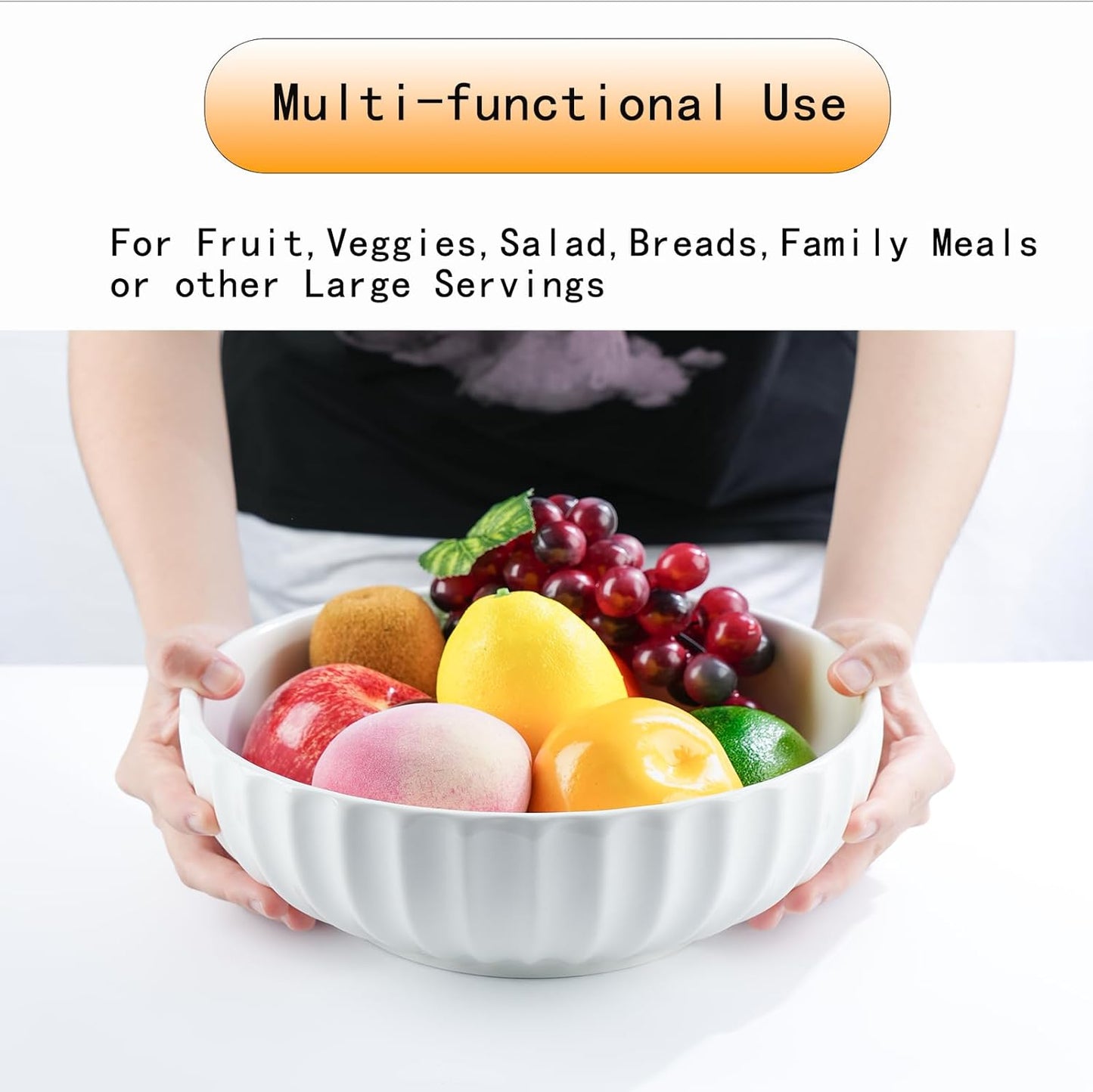 Ceramic Fruit Bowl for Home Kitchen Decor, 10" Large Fruit Basket,Decorative Fruit Storage for Table Countertop, Fruit and Vegetable Holder